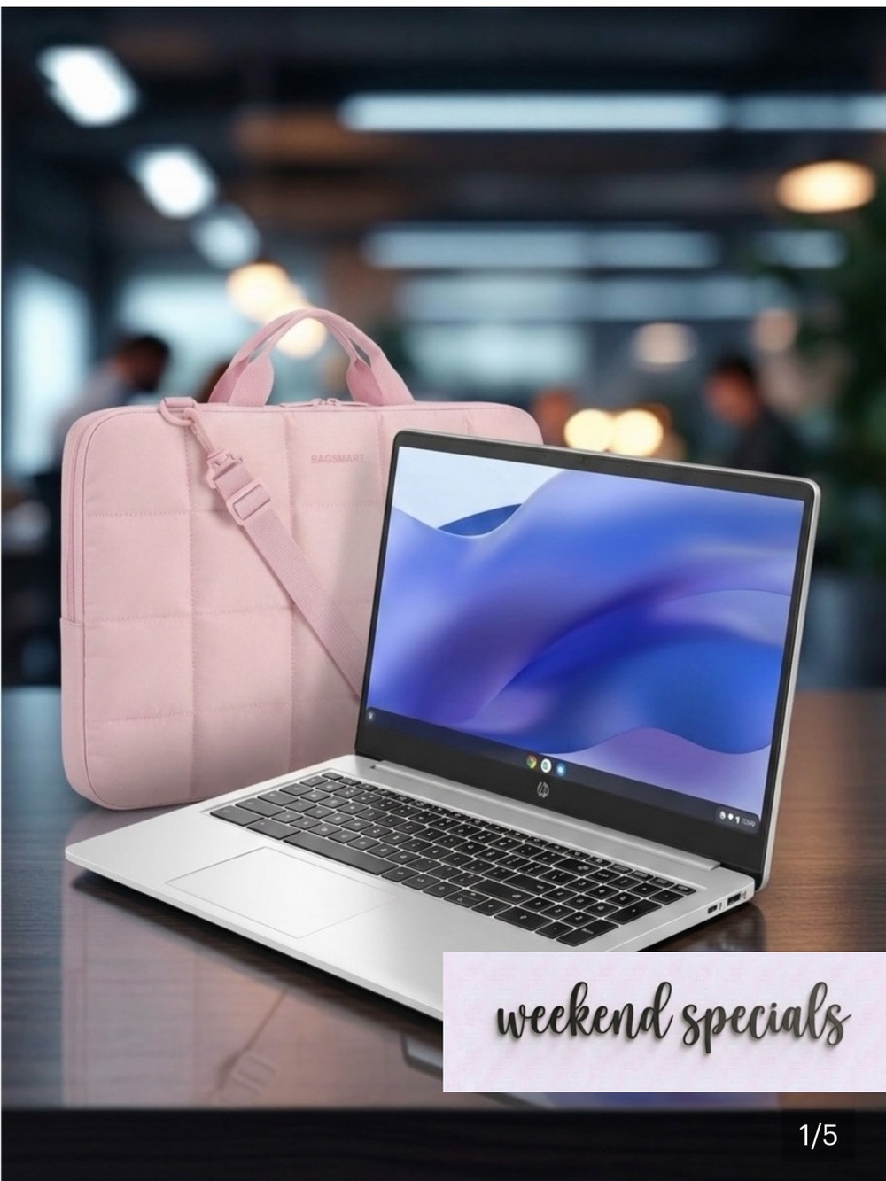 HP HD Premium Chromebook in Arctic Silver with Case
